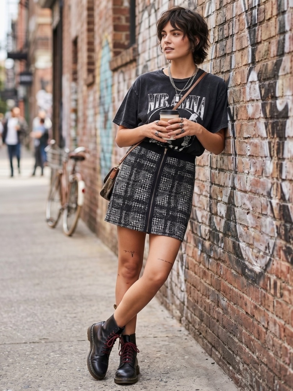 Ann Taylor black-and-white houndstooth mini skirt